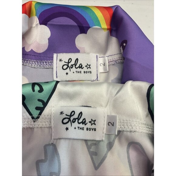 LOT OF 2 Lola and the Boys Satin Pajama tops size 2T hearts rainbows butterflies - Picture 4 of 7